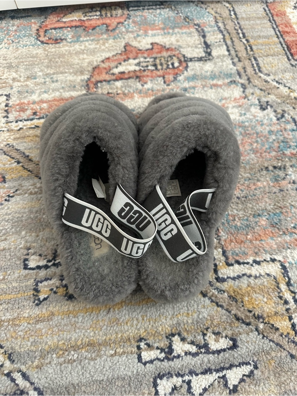 UGG Gray Shearling-Lined Slide with Branded Inner Label
